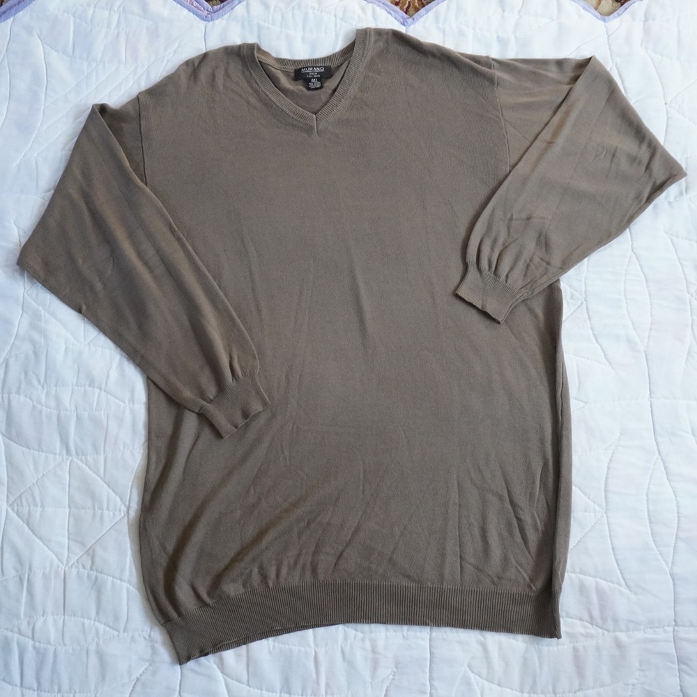 Murano Italian Man‎ Tall 3XT Taupe V Neck Long Sleeve Knit Lightweight Sweater